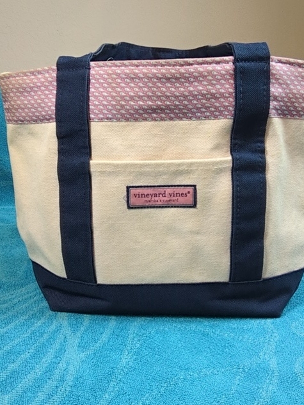 Vineyard Vines Pink, Navy & Cream Canvas Tote